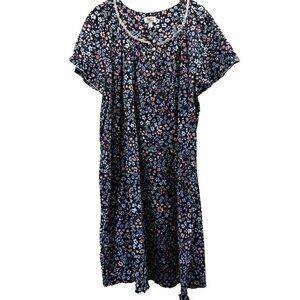 Aria Women's Nightgown Size 2X Blue Floral Short Sleeve Midi Pockets Pullover